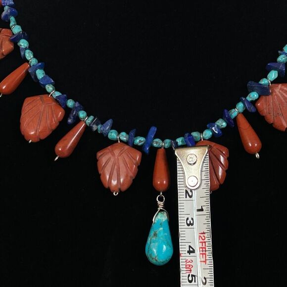 Jasper, Lapis & Turquoise Beaded 18-21.5” Statement Charm Necklace - Picture 5 of 7